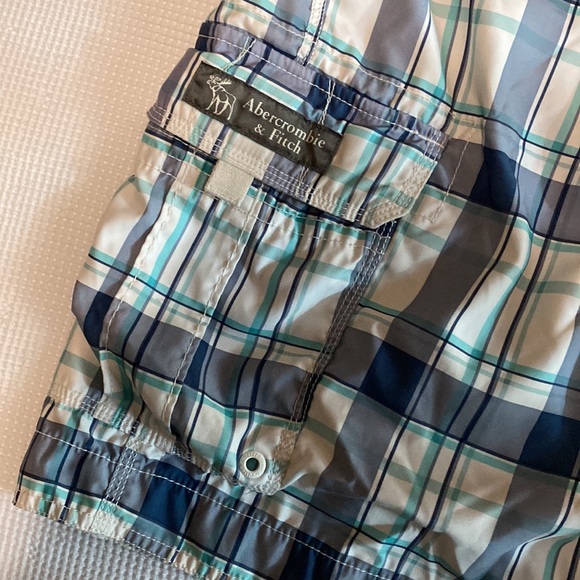 Abercrombie & Fitch blue and white plaid swimming shorts - Picture 2 of 5